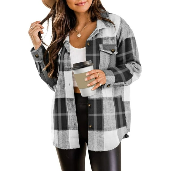 Rosvigor Flannel Shirts for Women Plaid Jackets Long Sleeve Shackets Womens Button Down Coats Warm Blouses