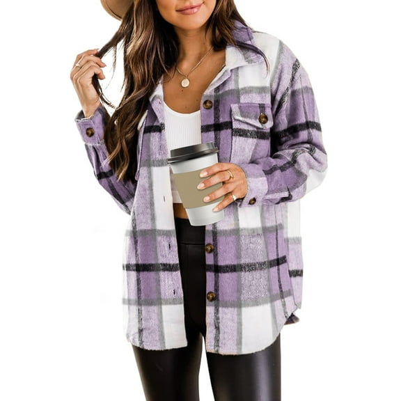 Rosvigor Flannel Shirts for Women Plaid Jackets Long Sleeve Shackets Womens Button Down Coats Warm Blouses