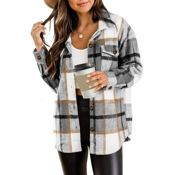 Rosvigor Flannel Shirts for Women Plaid Jackets Long Sleeve Shackets Womens Button Down Coats Warm Blouses