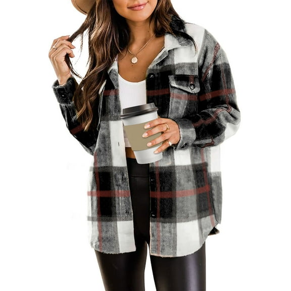 Rosvigor Flannel Shirts for Women Plaid Jackets Long Sleeve Shackets Womens Button Down Coats Warm Blouses