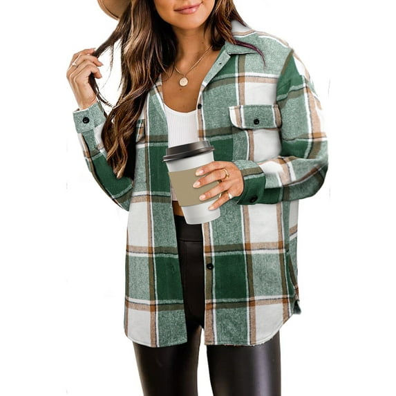 Rosvigor Flannel Shirts for Women Plaid Jackets Long Sleeve Shackets Womens Button Down Coats Warm Blouses