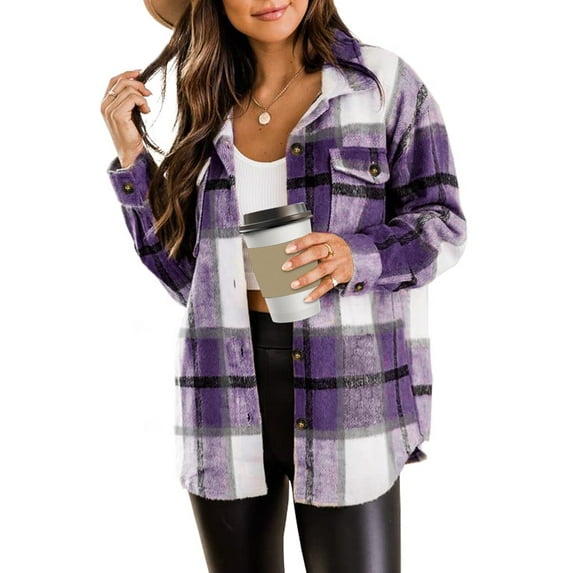Rosvigor Flannel Shirts for Women Plaid Jackets Long Sleeve Shackets Womens Button Down Coats Warm Blouses