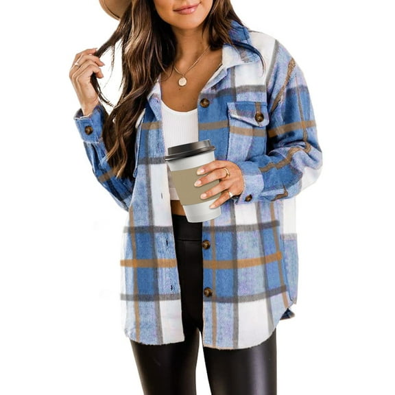 Rosvigor Flannel Shirts for Women Plaid Jackets Long Sleeve Shackets Womens Button Down Coats Warm Blouses