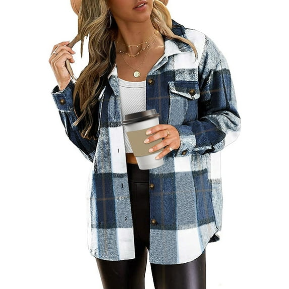 Rosvigor Flannel Shirts for Women Plaid Jackets Long Sleeve Shackets Womens Button Down Coats Warm Blouses