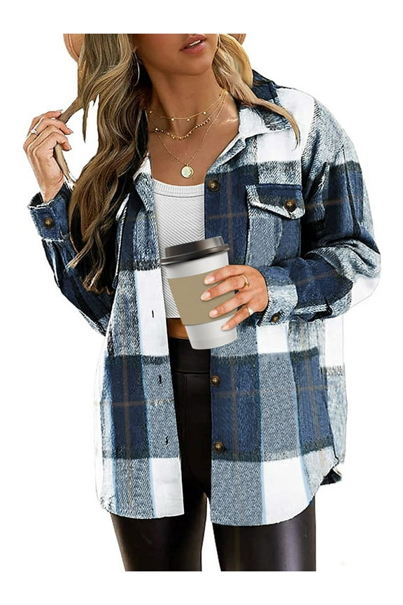 Flannel Shirts for Women Plaid Jackets Long Sleeve Shackets Womens Button Down Coats Warm Blouses