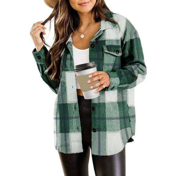 Rosvigor Flannel Shirts for Women Plaid Jackets Long Sleeve Shackets Womens Button Down Coats Warm Blouses