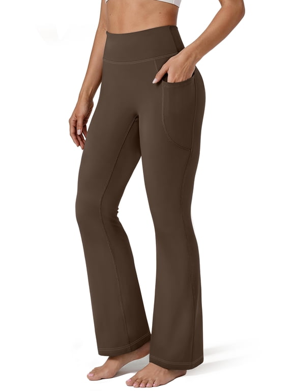 Flare Yoga Pants for Women High Waisted Leggings Tummy Control Workout Pants No Front Seam Trousers with Pockets