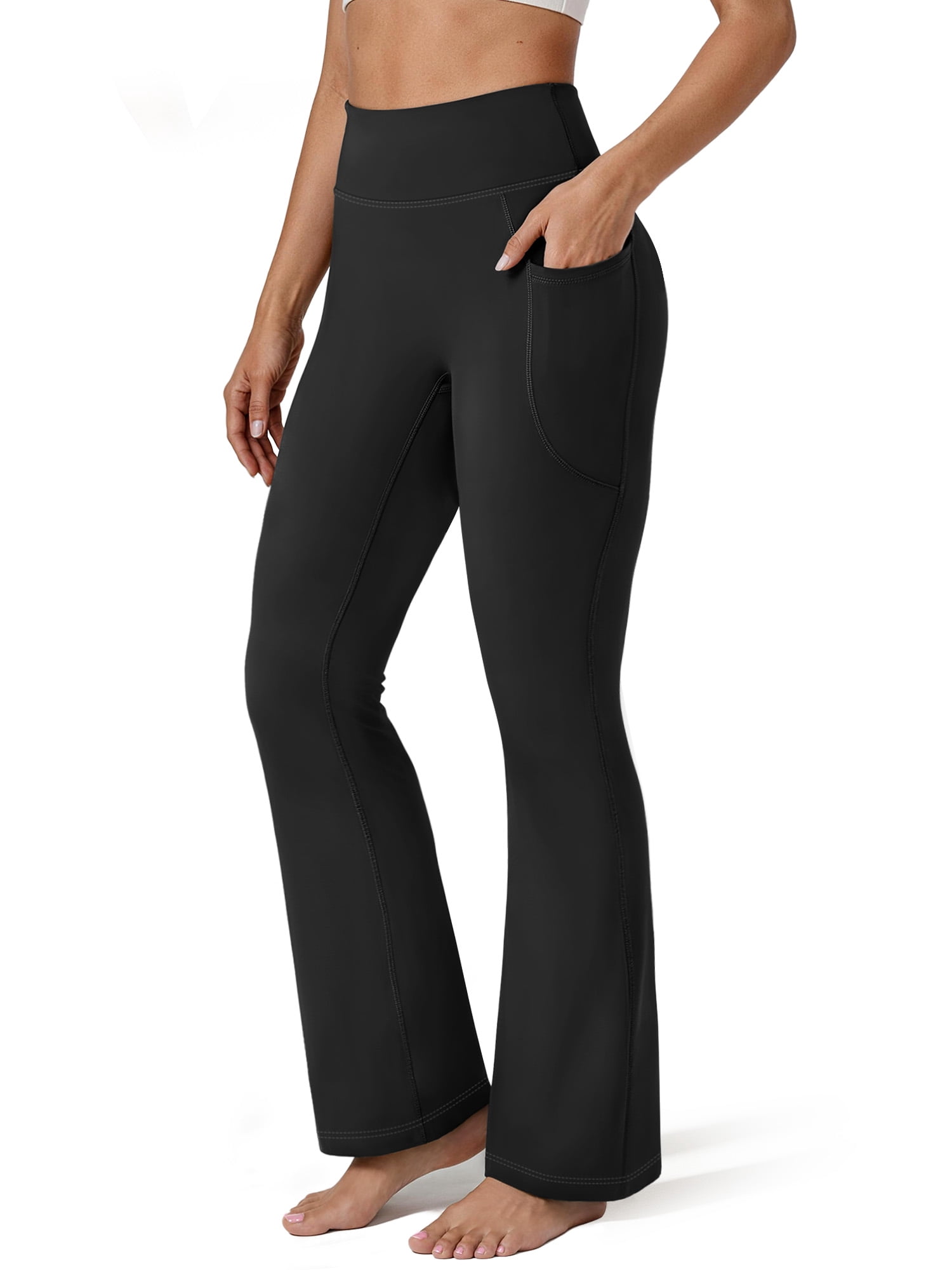 Rosvigor Flare Yoga Pants for Women High Waisted Leggings Tummy Control Workout Pants No Front Seam Trousers with Pockets