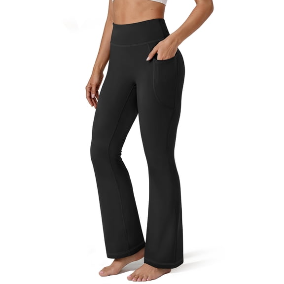 Rosvigor Flare Yoga Pants for Women High Waisted Leggings Tummy Control Workout Pants No Front Seam Trousers with Pockets