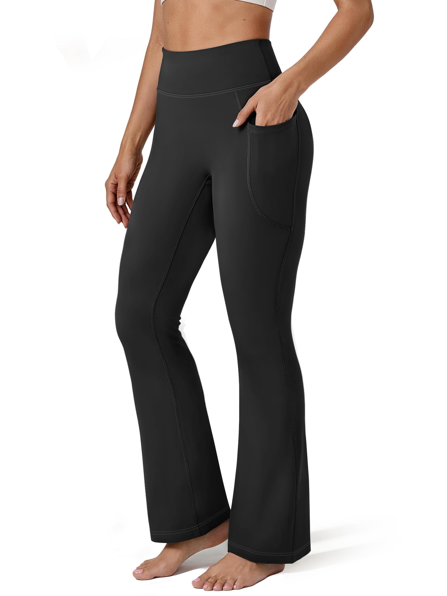 Flare Yoga Pants for Women High Waisted Leggings Tummy Control Workout Pants No Front Seam Trousers with Pockets