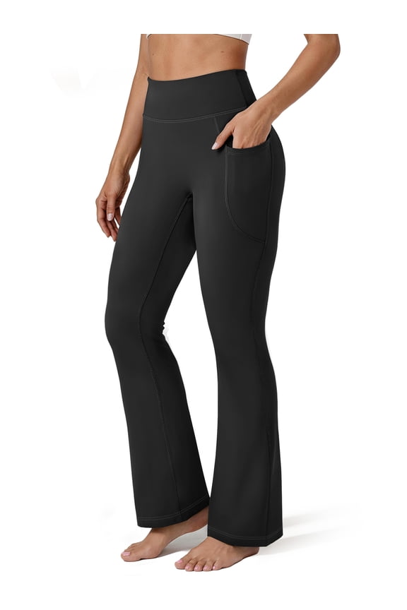 Flare Yoga Pants for Women High Waisted Leggings Tummy Control Workout Pants No Front Seam Trousers with Pockets