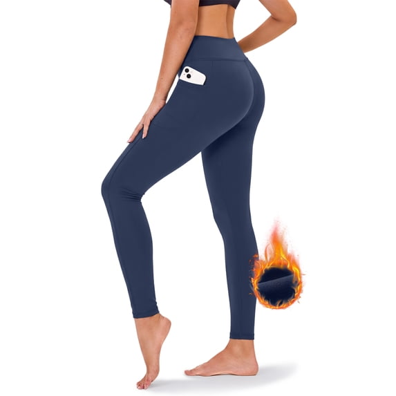 Rosvigor Fleece Lined Yoga Leggings for Women Thermal Leggings Winter Warm Soft Pants with Pockets for Workout Lounge Travel