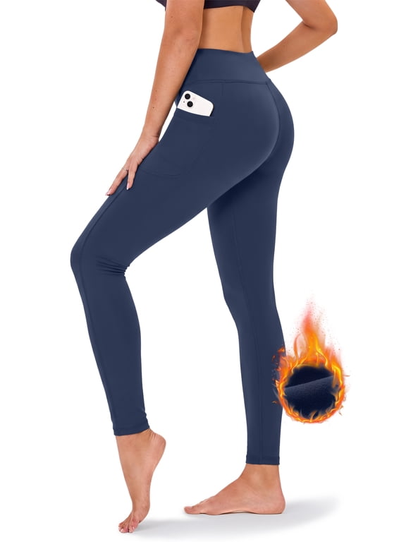 Fleece Lined Yoga Leggings for Women Thermal Leggings Winter Warm Soft Pants with Pockets for Workout Lounge Travel