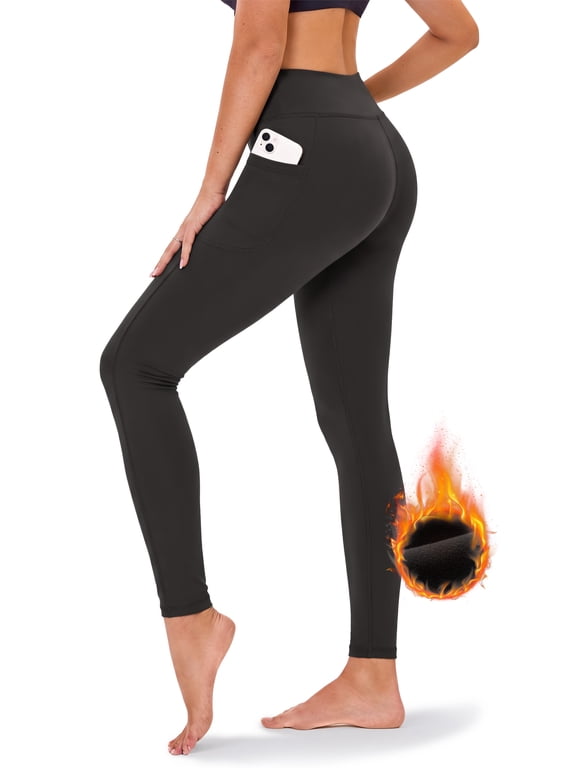 Fleece Lined Yoga Leggings for Women Thermal Leggings Winter Warm Soft Pants with Pockets for Workout Lounge Travel