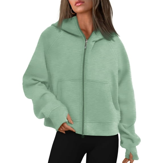 Rosvigor Hoodies for Women Cropped Sweatshirts Women Fleece Oversized Full Zip Jackets Fall Winter Tops