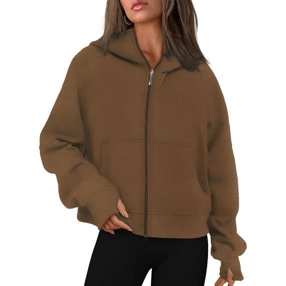 Rosvigor Hoodies for Women Cropped Sweatshirts Women Fleece Oversized Full Zip Jackets Fall Winter Tops