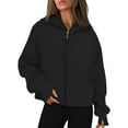 thumbnail image 1 of Rosvigor Hoodies for Women Cropped Sweatshirts Women Fleece Oversized Full Zip Jackets Fall Winter Tops, 1 of 6
