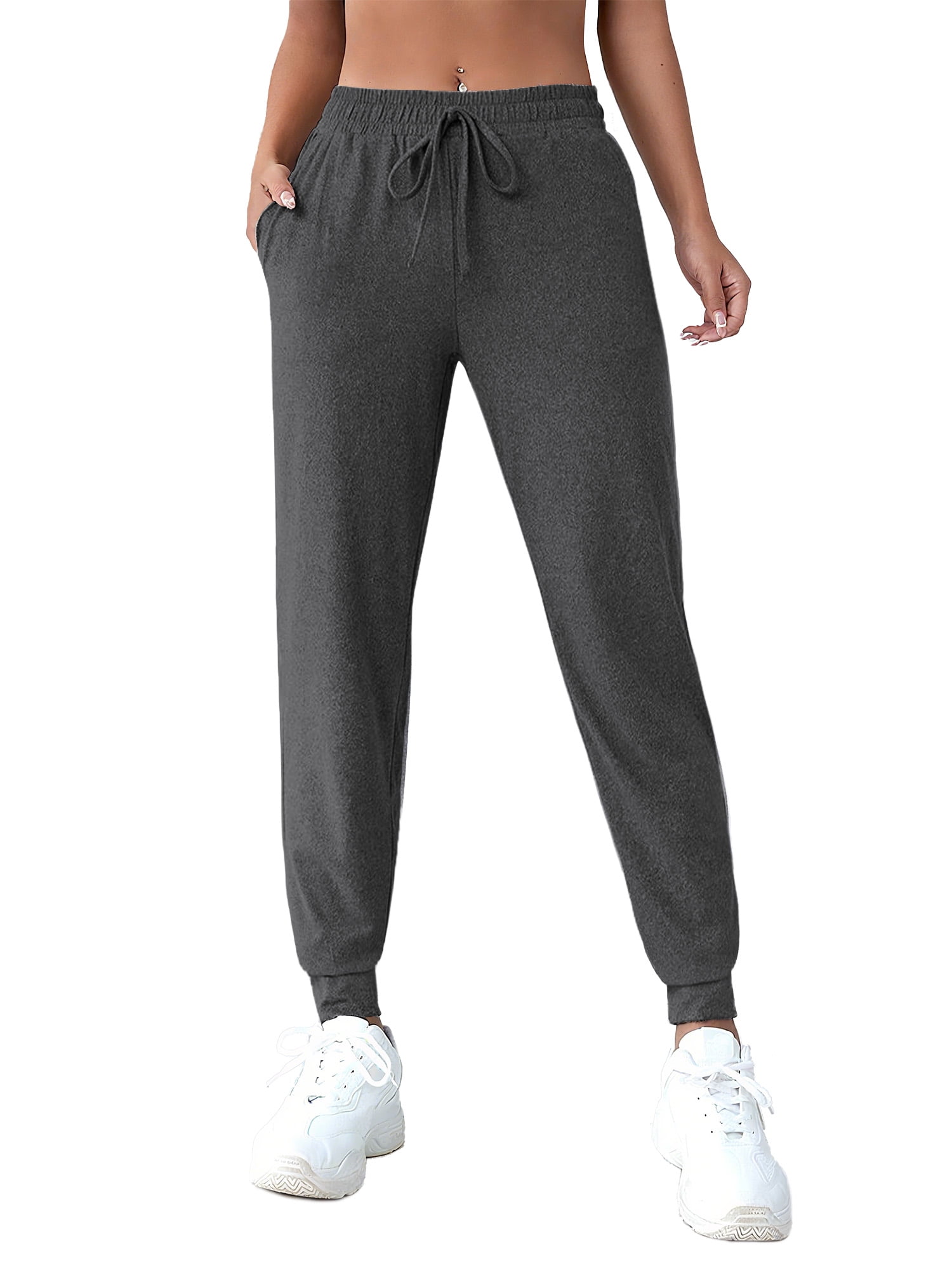 Joggers for Women Elastic Waist Sweatpants Tapered Pants Workout Lounge Trousers with Pockets