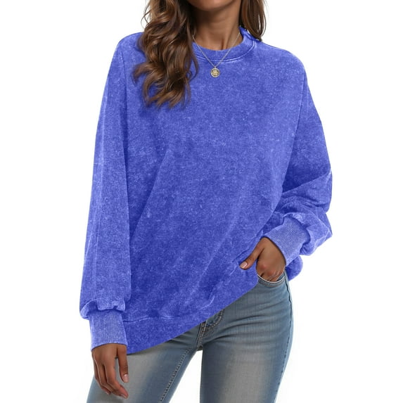 Rosvigor Vintage Sweatshirts for Women Oversized Washed Shirts Side Split Long Sleeve Fashion Women Tops