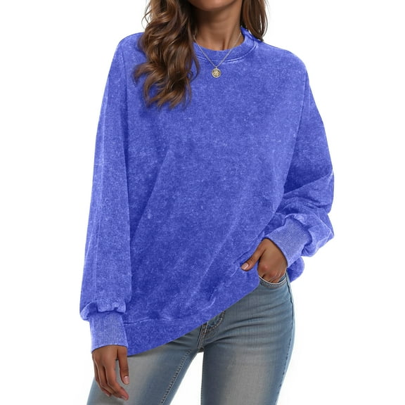 Rosvigor Vintage Sweatshirts for Women Oversized Washed Shirts Side Split Long Sleeve Fashion Women Tops