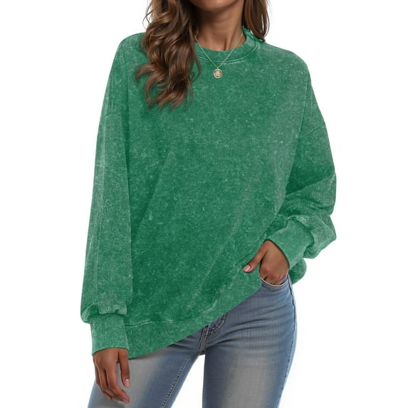 Rosvigor Vintage Sweatshirts for Women Loose Washed Shirts Side Split Long Sleeve Fashion Women Tops