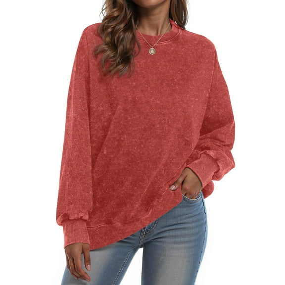Rosvigor Vintage Sweatshirts for Women Loose Washed Shirts Side Split Long Sleeve Fashion Women Tops