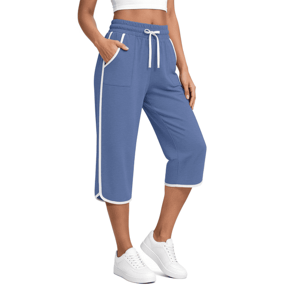 Rosvigor Plus Size Capris Pants for Women Lightweight Casual Joggers with Pockets Loose Fit High Waisted Athletic Pants