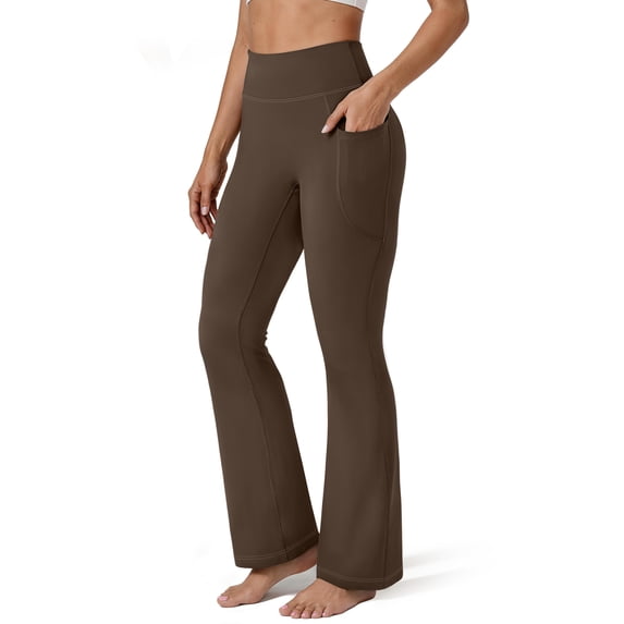 Rosvigor Plus Size Flare Yoga Pants for Women High Waisted Leggings Tummy Control Workout Pants No Front Seam Trousers with Pockets