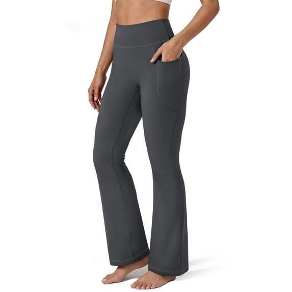 Rosvigor Plus Size Flare Yoga Pants for Women High Waisted Leggings Tummy Control Workout Pants No Front Seam Trousers with Pockets