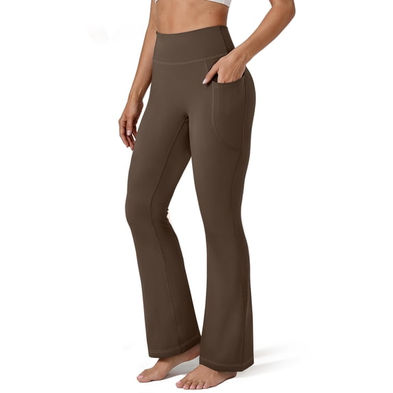 Rosvigor Plus Size Flare Yoga Pants for Women High Waisted Leggings Tummy Control Workout Pants No Front Seam Trousers with Pockets