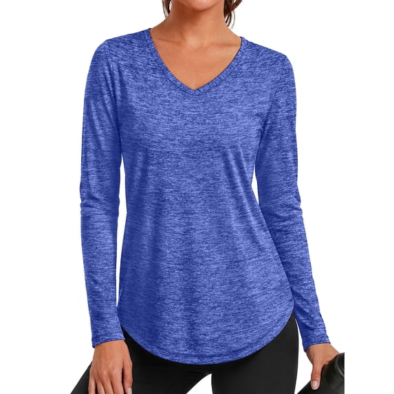 Rosvigor Womens Workout Tops V Neck Tee Shirts Quick Dry Long Sleeve Shirts for Women Loose Activewear Tops for Yoga Running Gym