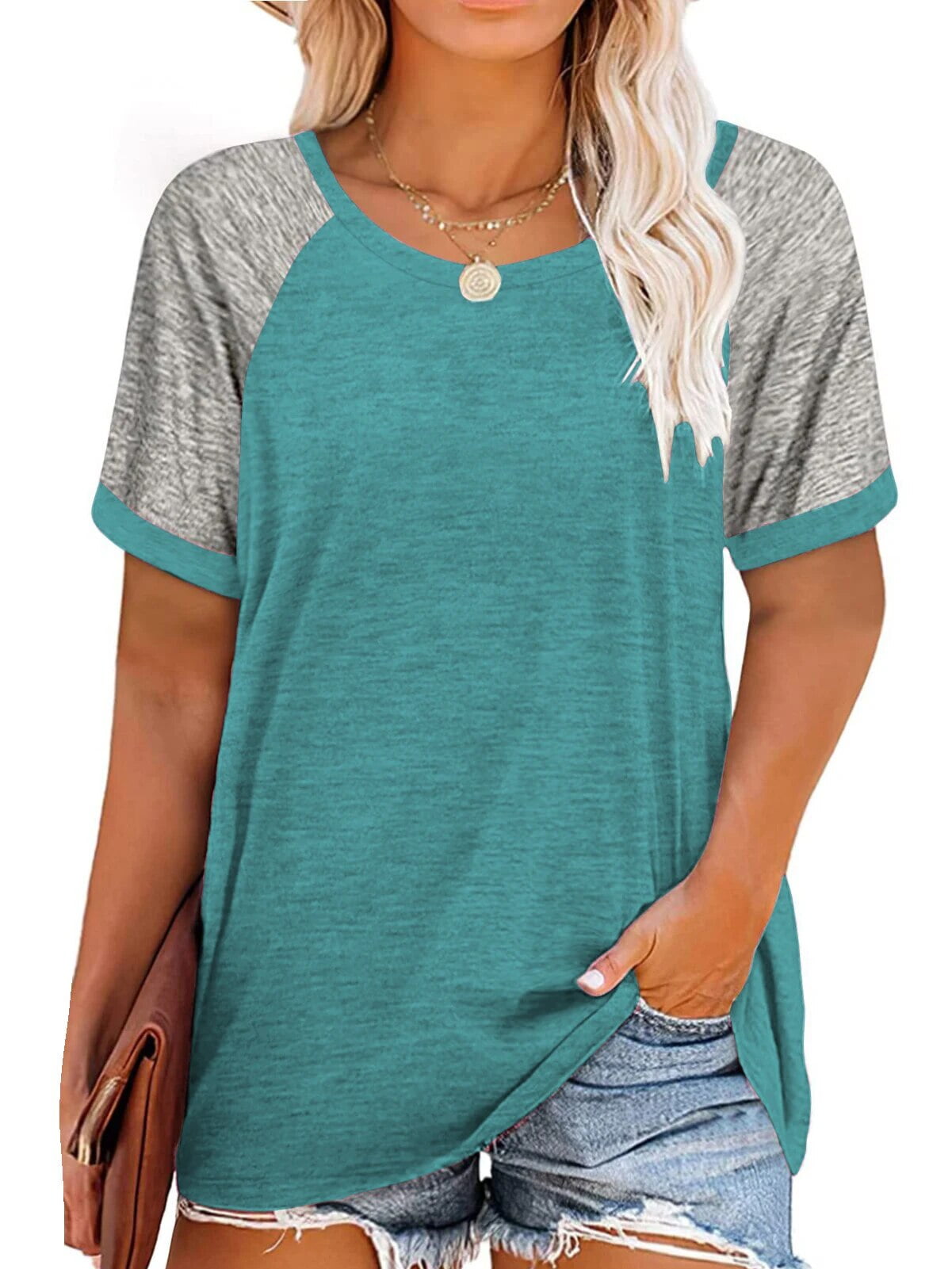 Rosvigor Plus Size Short Sleeve Color Block T-Shirts, Lightweight ...