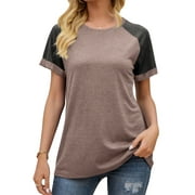 Rosvigor Plus Size T Shirts for Women Color Block Tops Loose Tee Short Sleeve Blouses