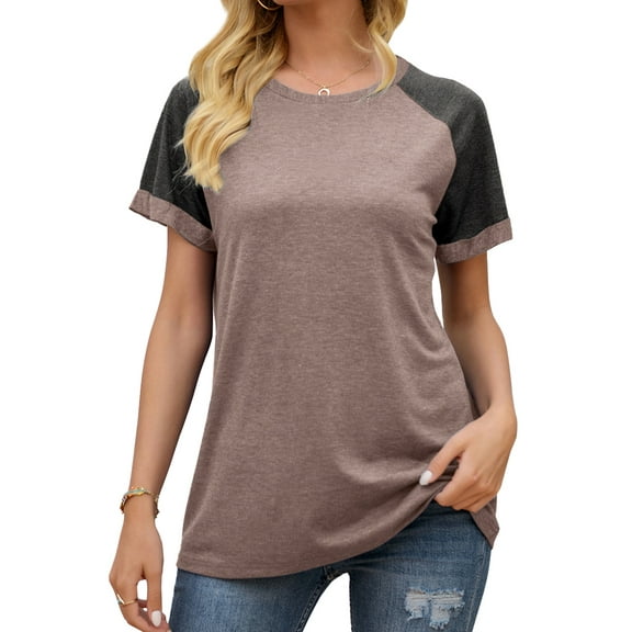 Rosvigor Plus Size T Shirts for Women Color Block Tops Loose Tee Short Sleeve Blouses