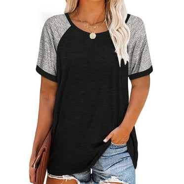 Rosvigor Plus Size T Shirts for Women Color Block Tops Loose Tee Short Sleeve Blouses