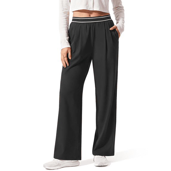 Rosvigor Plus Size Women Business Casual Yoga Pants Lightweight Straight Leg Stretch Work Pants Soft Lounge Travel Slacks with Pockets