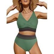 Rosvigor Plus Size Womens Bikini Sets High Waisted Swimsuit bikini Bathing Suit for Women Two Pieces Swimwear