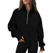Rosvigor Sweatshirt for Women Half Zip Cropped Pullover Fleece Hoodies Fall Winter Tops Thumb Hole
