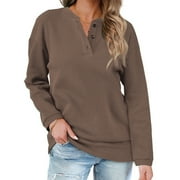 Rosvigor Sweatshirts for Women Henley Shirts Casual Long Sleeve Ribbed Tunic Button Up Tops