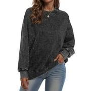 ROSVIGOR Vintage Sweatshirts for Women Oversized Washed Shirts Side Split Long Sleeve Fashion Women Tops