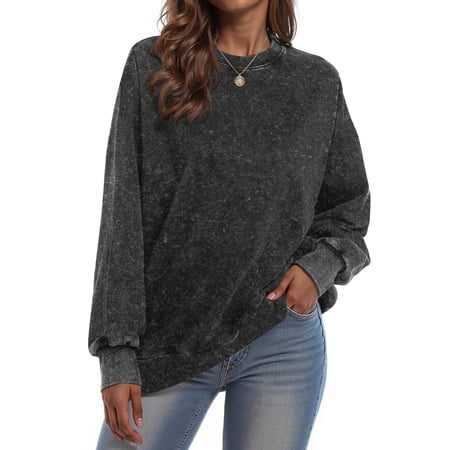 Rosvigor Vintage Sweatshirts for Women Oversized Washed Shirts Side Split Long Sleeve Fashion Women Tops price history and forecast - Rosvigor Women winter clothes