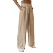 Rosvigor Wide Leg Pants for Women Elastic Waist Womens Pants Casual Lounge Trousers with Pockets