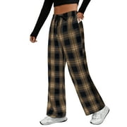 Rosvigor Flannel Pants Women Casual High Waist Plaid Trousers for Women Pajamas Pants with Pockets
