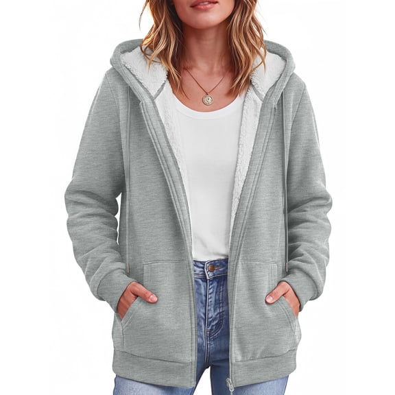 Rosvigor Women Fleece Lined Hoodie Jacket Full Zip Sherpa Lined Sweatshirt Heavyweight Warm Winter Coat with Pockets