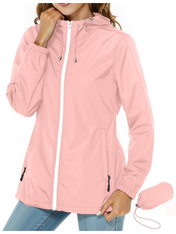 Women Lightweight Jackets Hooded Windbreaker Women Portable Waterproof Raincoat Hiking Travel Jackets