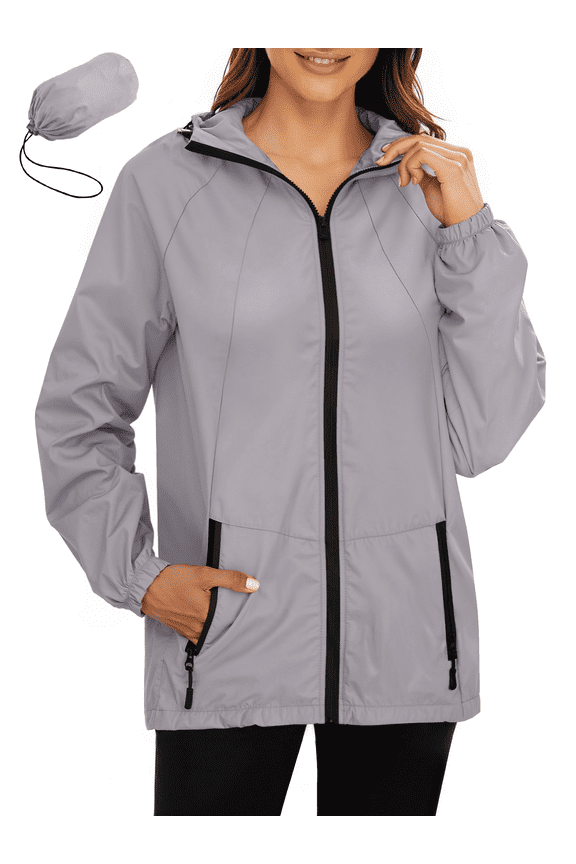 Women Lightweight Jackets Waterproof Hooded Raincoat Packable Hiking Windbreaker Rain Jacket With Pockets