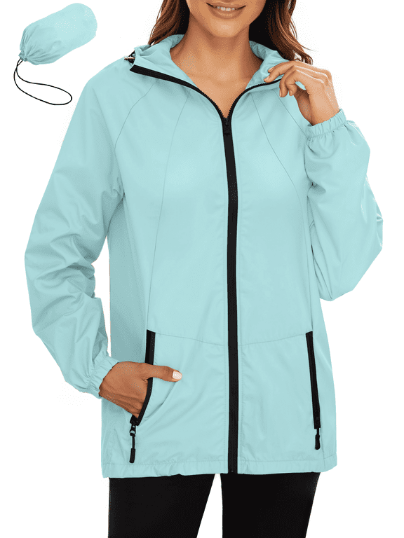 Women Lightweight Jackets Waterproof Hooded Raincoat Packable Hiking Windbreaker Rain Jacket With Pockets