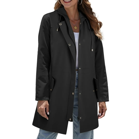 Rosvigor Women Hooded Raincoats Hiking Windbreaker Jackets Women Waterproof lined Long Coats Fall Winter Trench Coats