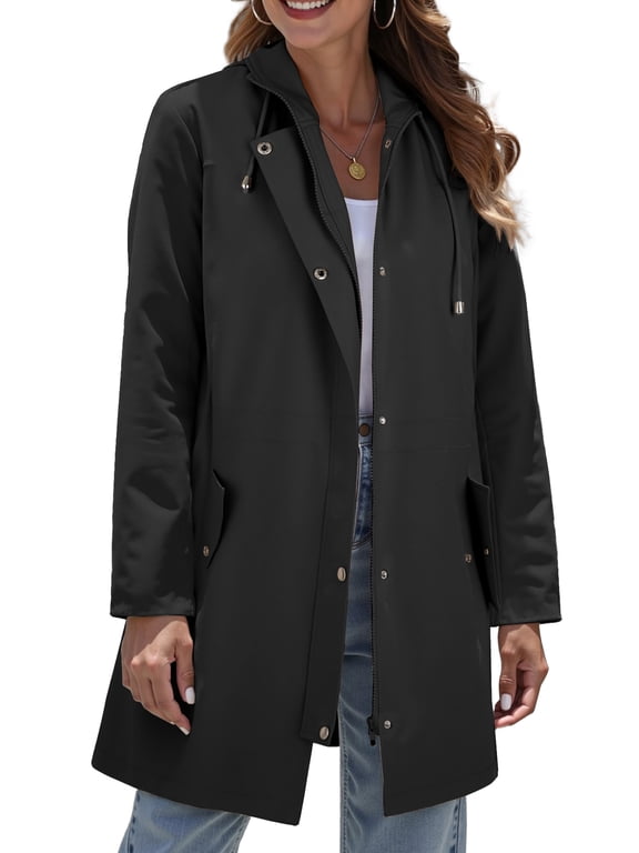 Women Hooded Raincoats Hiking Windbreaker Jackets Women Waterproof lined Long Coats Fall Winter Trench Coats