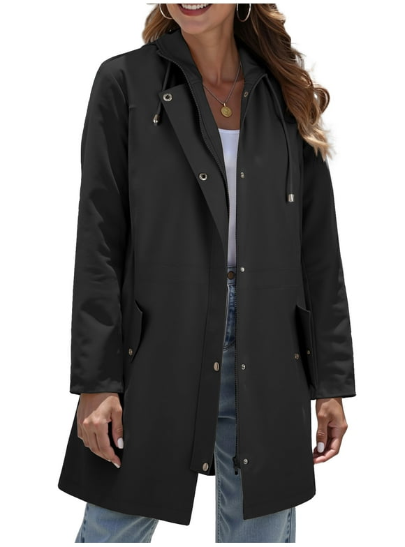 Women Hooded Raincoats Hiking Windbreaker Jackets Women Waterproof lined Long Coats Fall Winter Trench Coats